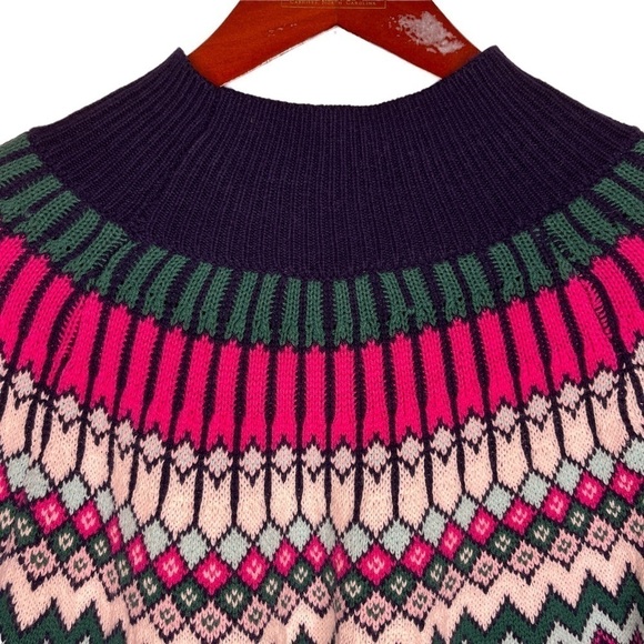 CROWN & IVY Fair Isle Cotton Blend Knit Sweater Size Medium Navy Multi - Picture 9 of 11
